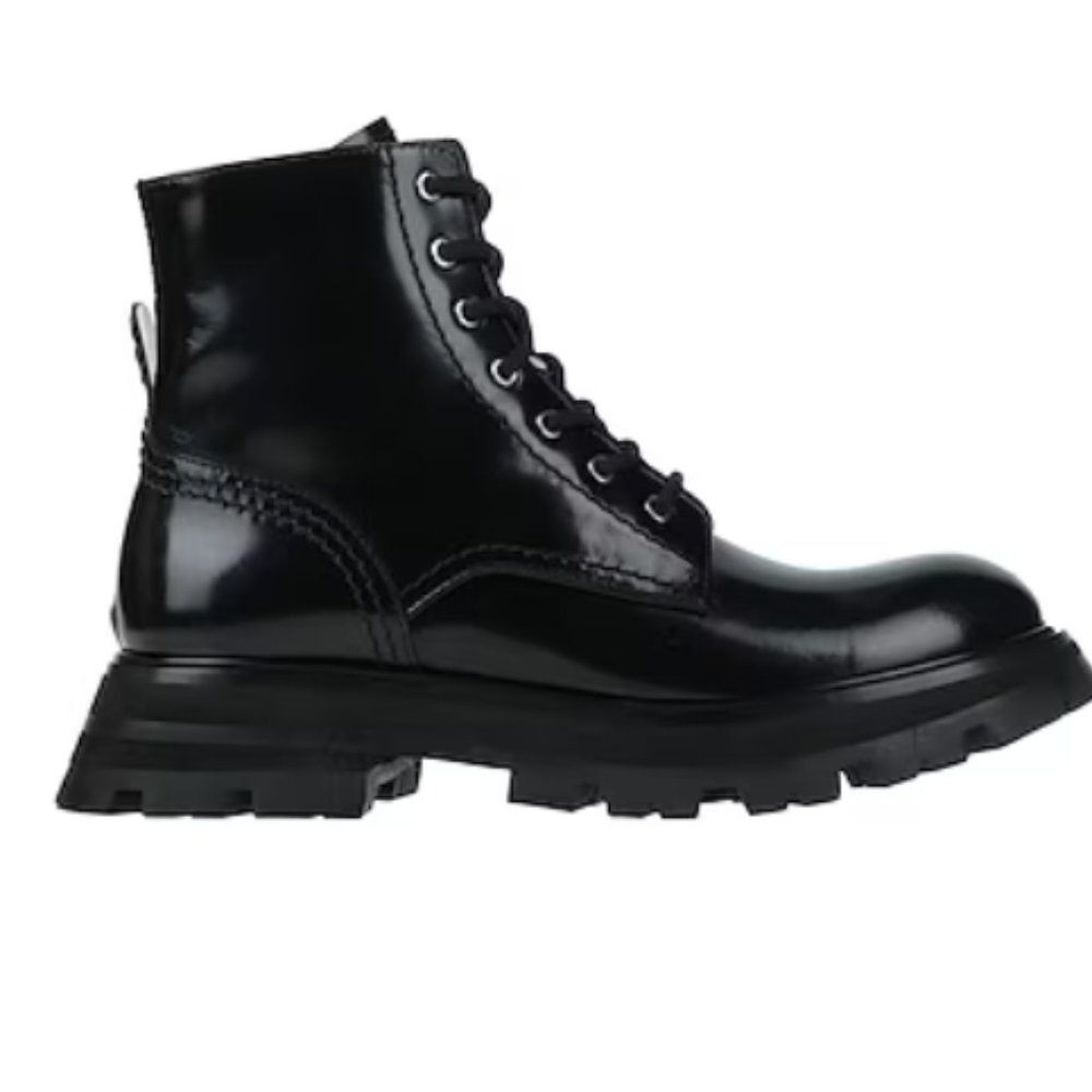 Alexander McQueen Patent Leather Combat Ankle Boot Size 40 Black - Picture 4 of 10